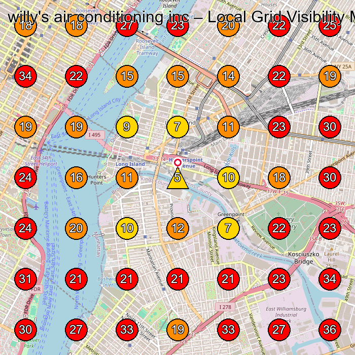 willy's air conditioning inc GeoGrid visibility map for Air Conditioning Contractor in Queens